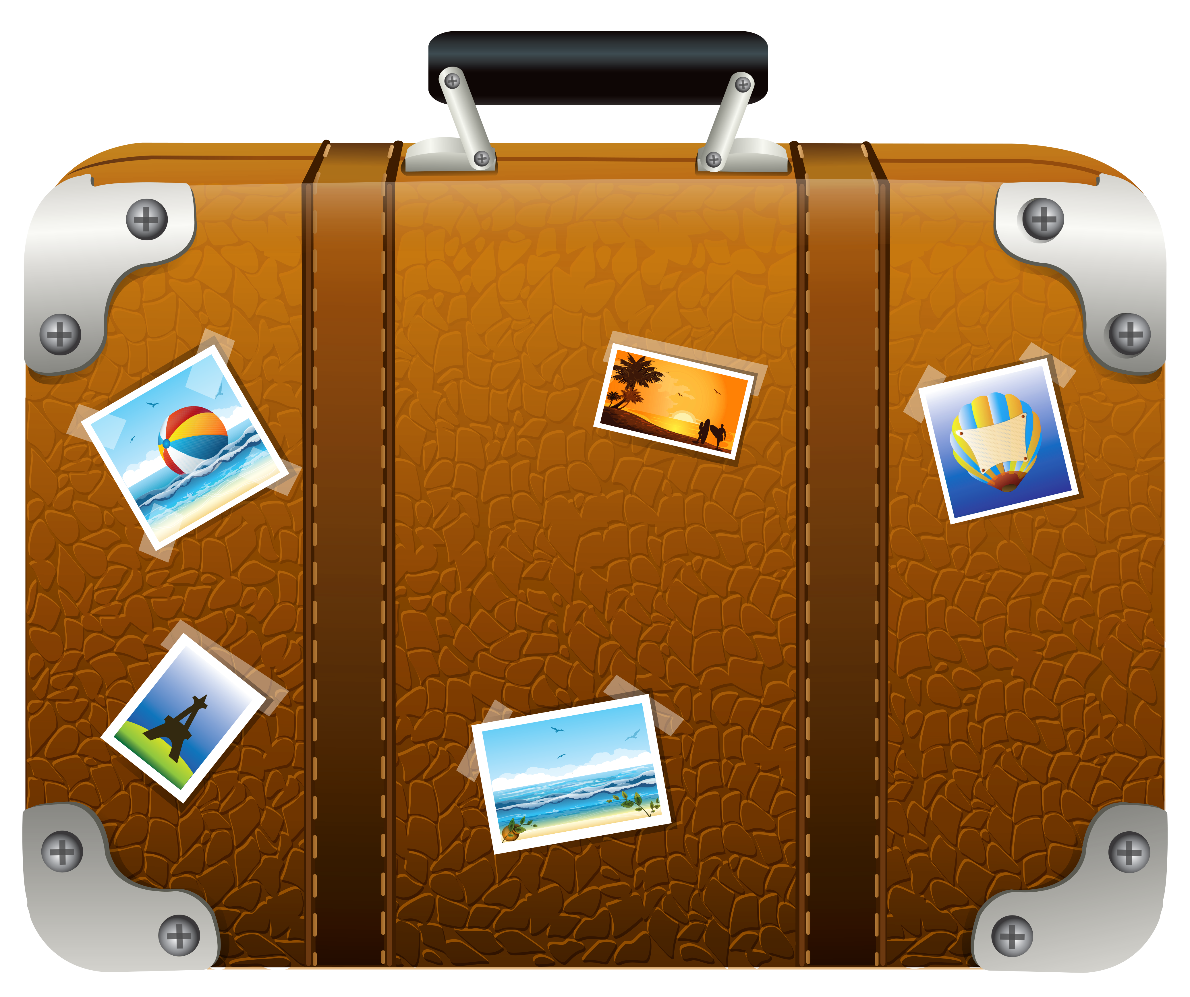 Brown Suitcase with Pictures PNG Clipart Picture 