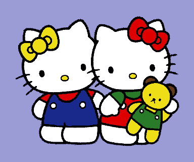 Hello Kitty Twins with Teddy Bear | Sanrio Classic Illustration