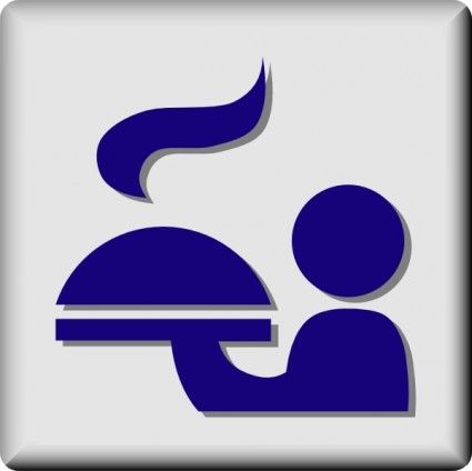 Blue icon showing a person seated at a table with a steaming dish, symbolizing dining or food service.