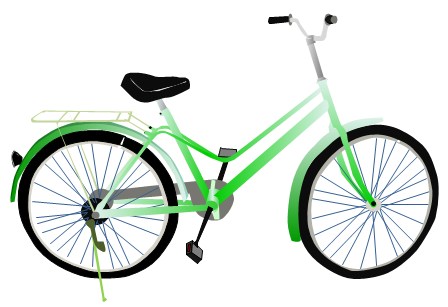 Green city bicycle with black seat, rear rack, and fenders, illustrated in clean vector style.