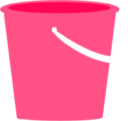 Bright pink plastic bucket with a white handle, isolated on transparent background.