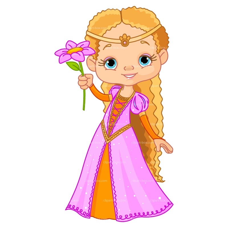 Cute Princess Holding a Flower - Free Clipart Image