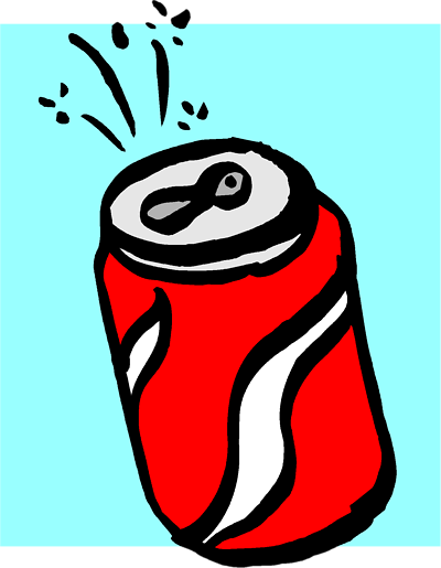 A red soda can being opened with fizzy liquid spraying out against a light blue background.