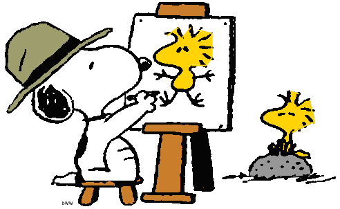 Snoopy the Artist Painting Woodstock - Classic Peanuts Illustration
