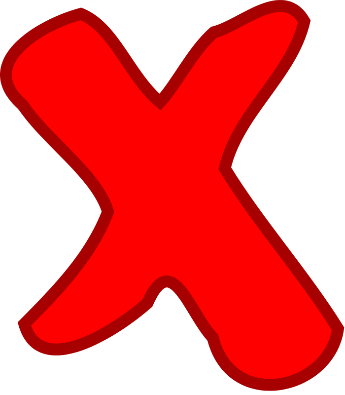 Bold red X symbol with dark red outline on transparent background, indicating error, cancellation, or rejection.