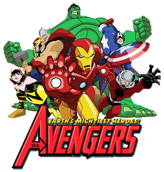 The Avengers superhero team including Iron Man, Captain America, Hulk, Thor, Wasp, and Ant-Man in dynamic action pose.