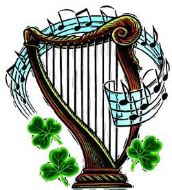Irish Harp with Shamrocks - Symbol of Celtic Music & Tradition