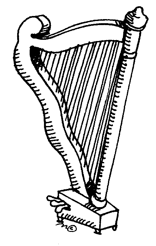 Classical Pedal Harp Illustration - Musical Instrument Sketch
