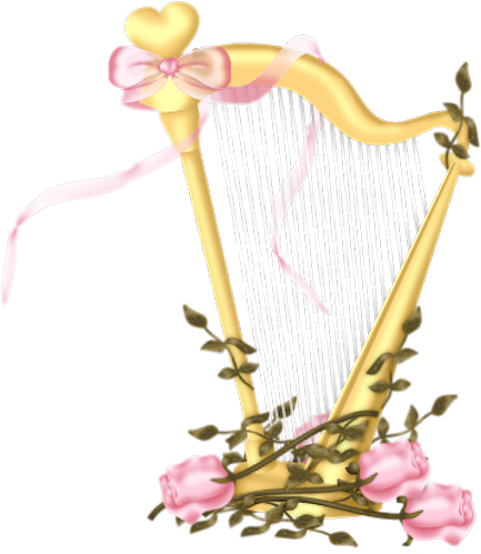 Elegant Golden Harp with Roses and Ribbon - Musical & Decorative Art