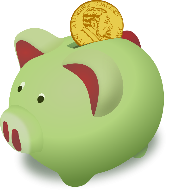 Green piggy bank with a gold coin labeled "A Tangible Currency" being inserted into its slot.