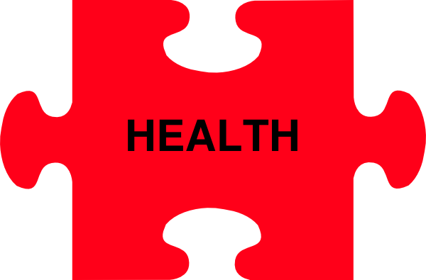Red puzzle piece with the word "HEALTH" in bold black text, symbolizing wellness integration.