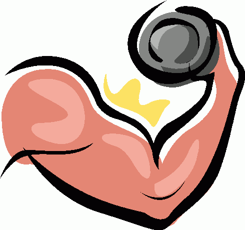 Strong flexed bicep lifting a dumbbell with a flame symbolizing energy and strength.