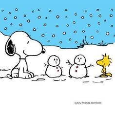 Snoopy and Woodstock Building Snowmen - Classic Peanuts Winter Scene