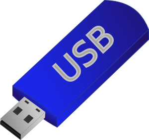 Blue USB flash drive with silver connector and "USB" label on body.