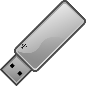 Silver USB flash drive with USB symbol, isolated on black background