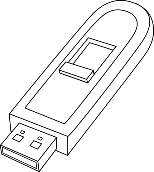 Line drawing of a USB flash drive with capless slider design on black background.