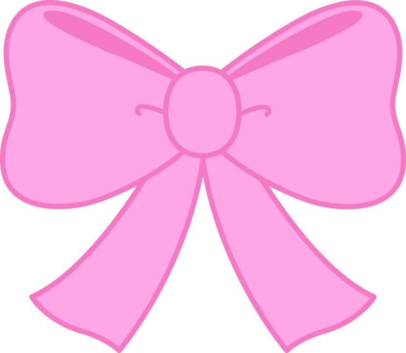 A bright pink cartoon-style bow with symmetrical loops and trailing ribbons on a transparent background.