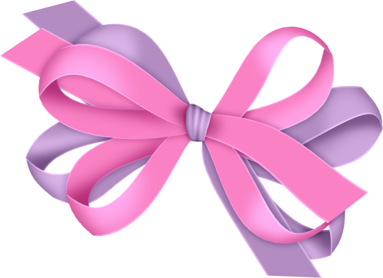 A decorative pink and lavender ribbon bow with glossy texture and layered loops on transparent background.