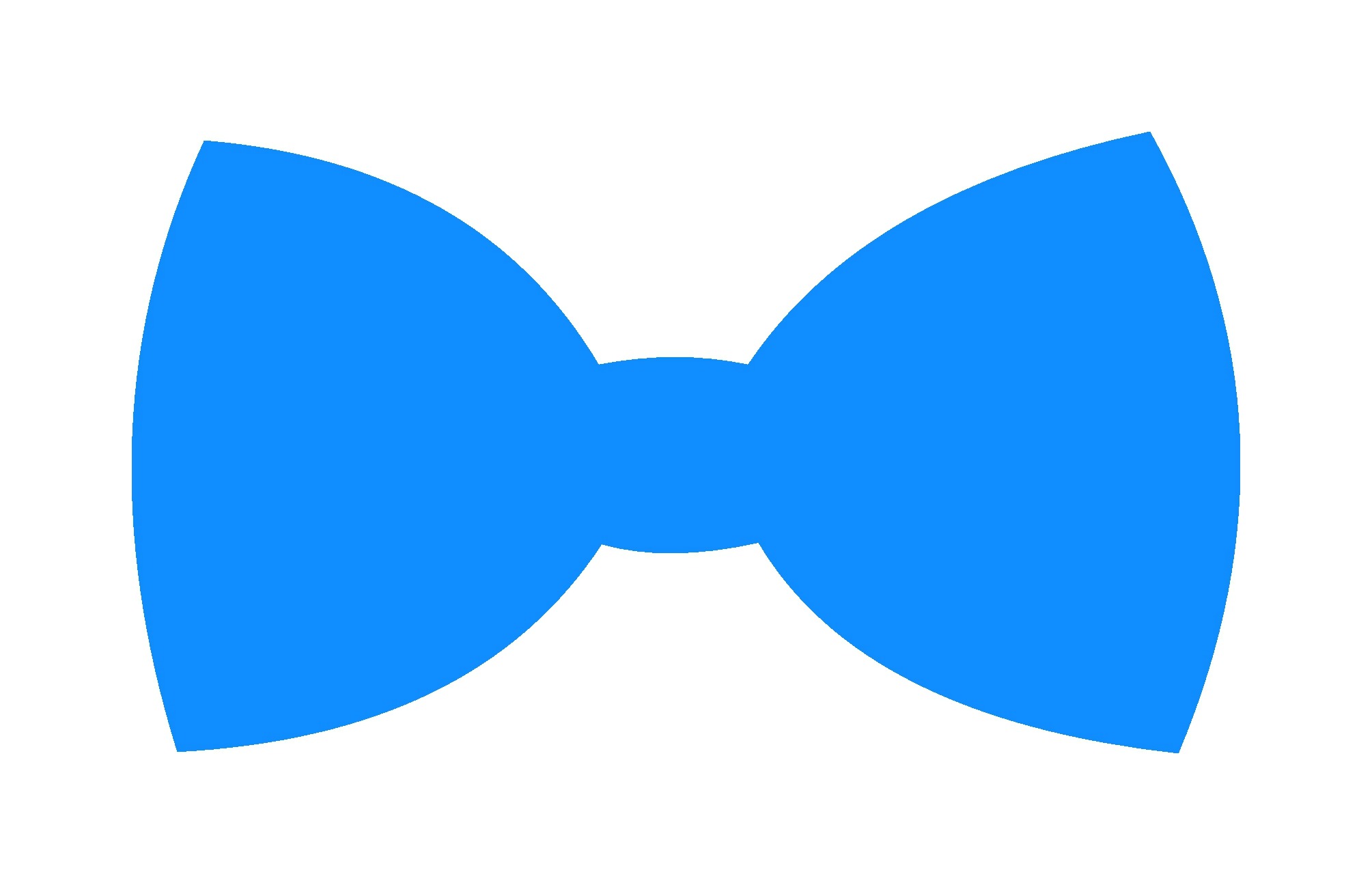 Solid blue bow tie icon on white background, minimalist vector illustration.