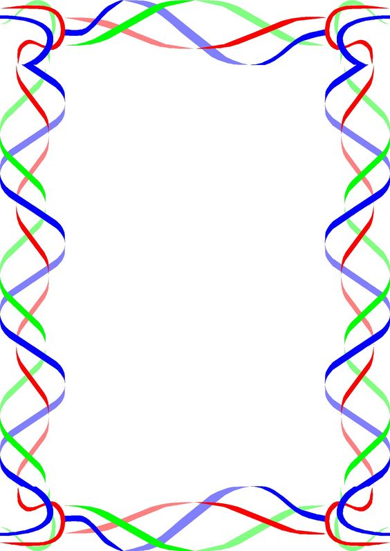 Colorful twisted ribbon border in red, blue, green, and purple forming a festive frame on white background.