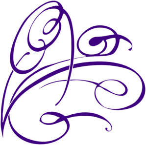 Elegant purple ornamental swirl design with flowing calligraphic lines on white background.