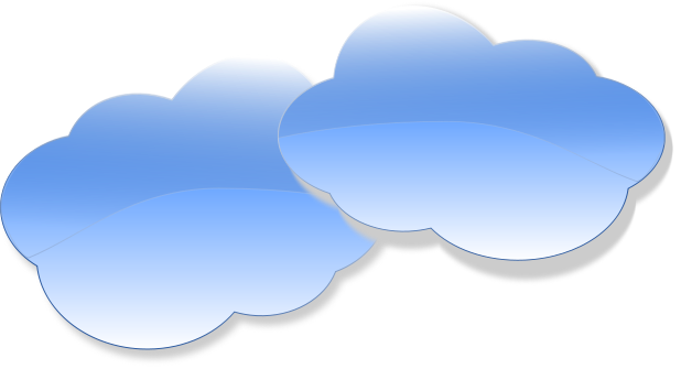 Two soft blue gradient clouds with subtle shadows on white background, stylized vector illustration.