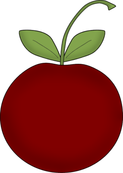 A stylized red cherry with a green stem and two leaves on a transparent background.