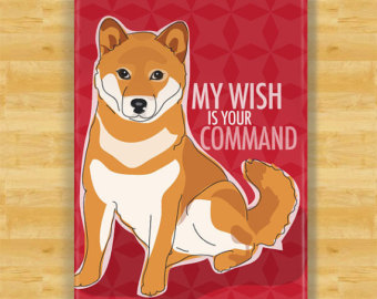 Shiba Inu Dog Illustration - “My Wish Is Your Command” Greeting Card Design