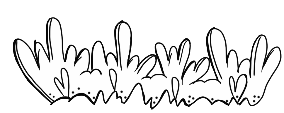 Black-and-white hand-drawn floral border with stylized leaves and heart motifs, ideal for decorative page dividers or scrapbook elements.