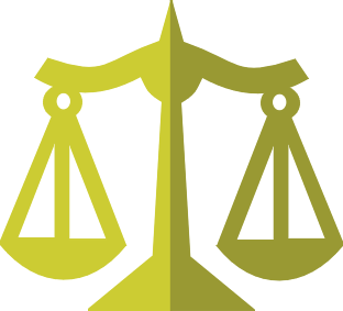 Golden scales of justice icon symbolizing fairness, law, and balance in legal systems.