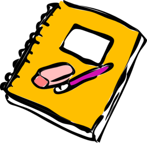 A bright yellow spiral-bound notebook with a pink eraser and purple pen resting on its cover.