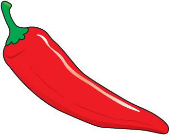 A vibrant red chili pepper with a green stem, illustrated in a clean vector style.
