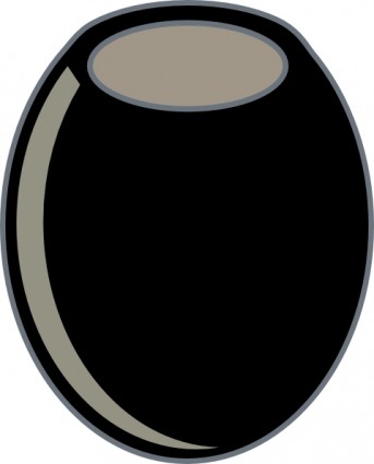 A glossy black olive with a light tan pit visible at the top, rendered in simple vector style.