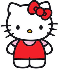 Hello Kitty in a red dress with a red bow on her head, iconic Sanrio character illustration.
