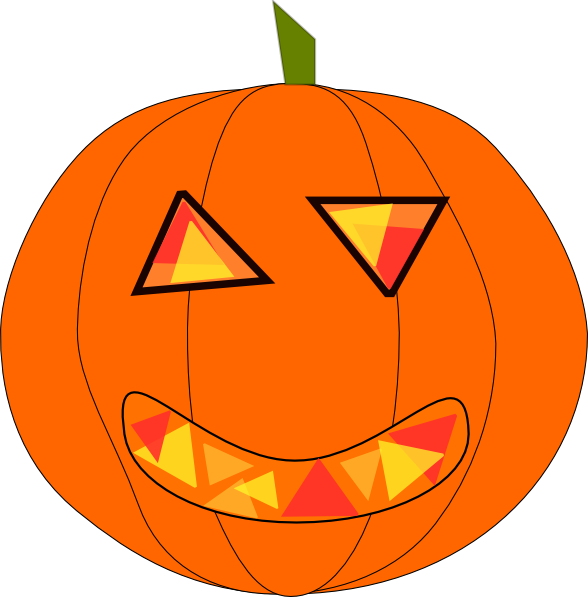 Bright orange jack-o'-lantern with triangular eyes and a wide, toothy grin, glowing from within.