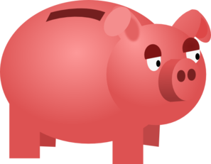 Red cartoon piggy bank with a worried expression, symbolizing financial concern or savings anxiety.