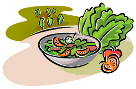Fresh green salad with tomatoes and lettuce in a bowl, illustrated in vibrant cartoon style.