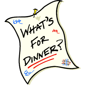 Hand-drawn note asking "What's for Dinner?" with colorful doodles and a yellow pin.