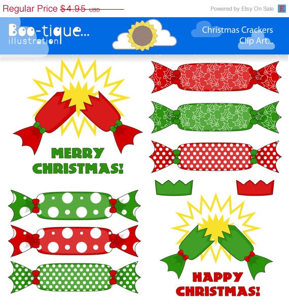 75% OFF Christmas Crackers Digital Clipart. Christmas Clip Art 