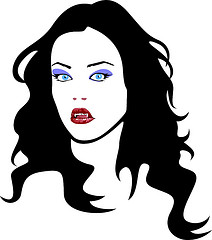 Elegant Vector Portrait of a Woman with Bold Makeup and Flowing Hair