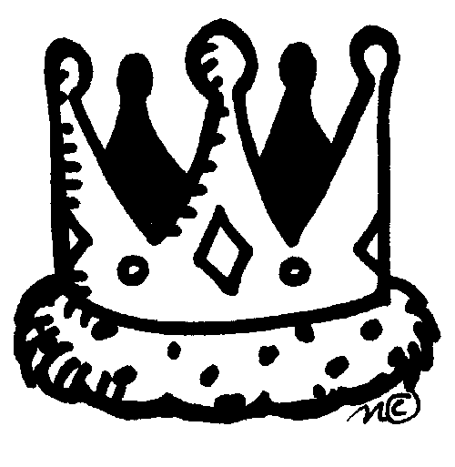 Hand-drawn black-and-white crown with three pointed spikes, diamond gem, and dotted fur trim.