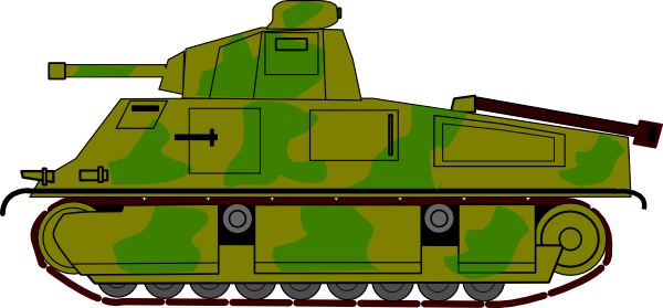 Green and yellow camouflaged WWII-era tank illustration with turret and tracks.