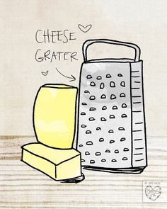 Cheese Grater Illustration - Kitchen Tool Drawing for Recipes & Cooking Guides