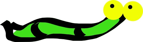 A cheerful green cartoon caterpillar with large yellow eyes and black outlines, stylized for children's content.
