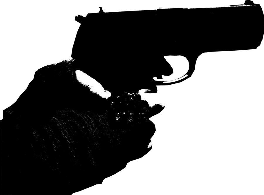 Handgun Held in Gloved Hand - High-Contrast Black-and-White Image