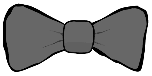 Simple gray bow tie illustration with black outline, flat vector style.