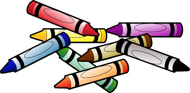 A colorful pile of wax crayons in red, purple, yellow, blue, green, orange, brown, and gray, arranged haphazardly on white background.
