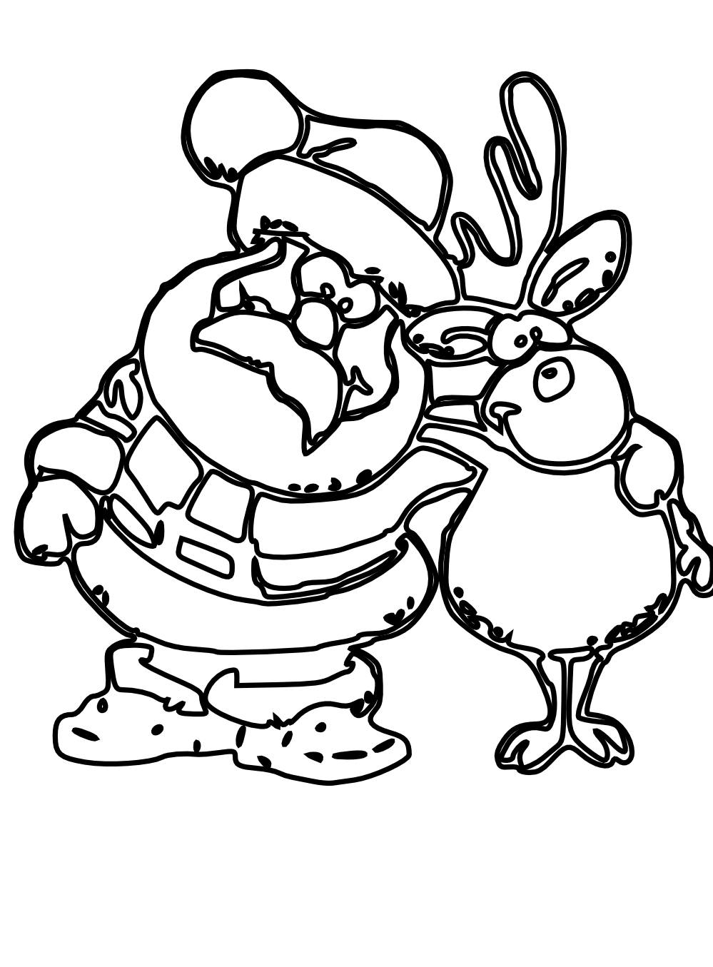 Santa and Reindeer Coloring Page - Free Printable Holiday Activity