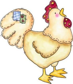 Friendly Cartoon Chicken Illustration - Patchwork Wing Design
