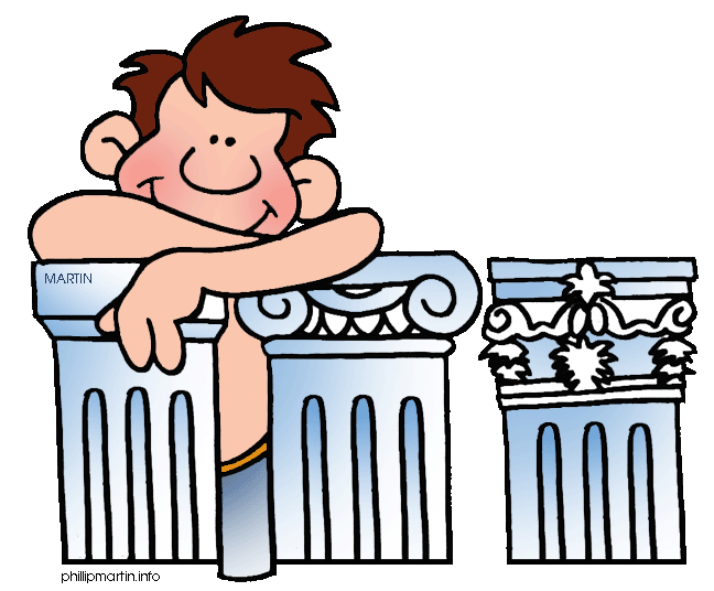 Martin the Student Leaning on Classical Columns - Educational Illustration